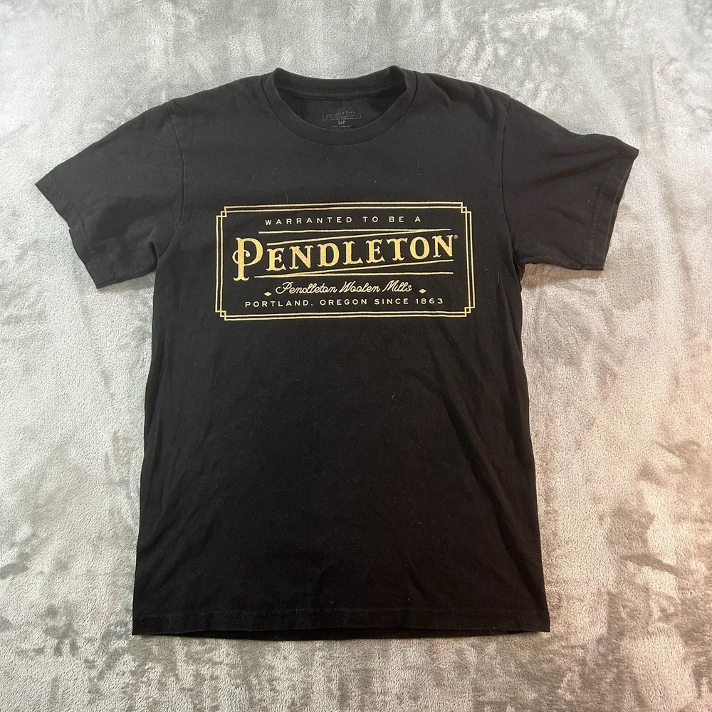 Pendleton Shirt Mens Small Black Woolen Mills Portland Oregon Graphic Tee